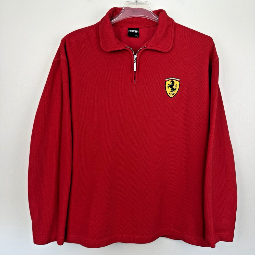 Vintage Ferrari 1/4 Zip Sweatshirt Mens 2XL XXL Red Official Licensed Luxury Car